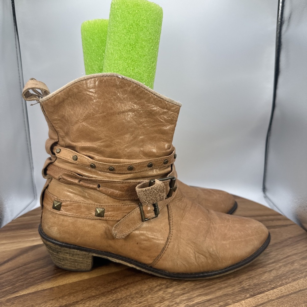 Steve Madden Texic Ankle Bootie Boots Tan Leather Studded Western Boho Women 10M